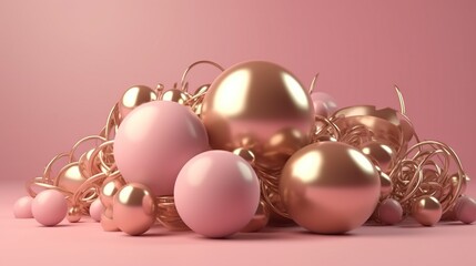  a bunch of pink and gold ornaments on a pink background.  generative ai