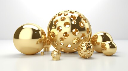  a group of gold balls sitting on top of a table.  generative ai
