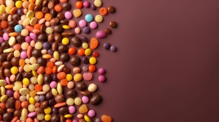 Fototapeta na wymiar a pile of chocolate candy sprinkles on a purple background. generative ai