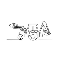 One continuous line drawing of bulldozer in the site project . Construction Project design concept with simple linear style. Construction Project vector design illustration concept.