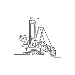 One continuous line drawing of Reclaimer in the site project coal shed. Construction Project design concept with simple linear style. Construction Project vector design illustration concept.