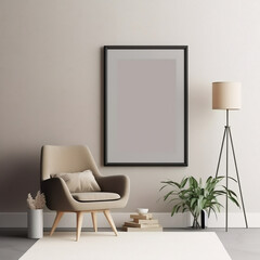Mockup beige white colors with a frame and chair. 