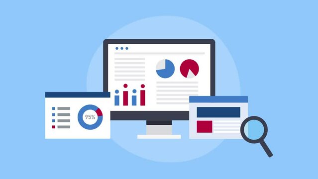 Web analytics dashboard with chart and graph. Business report and financial data, website SEO digital marketing kpi metrics on screen, video animation.