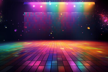 A colorful disco dance floor with a disco floor and lights.