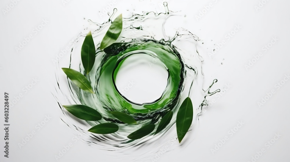 Aufkleber a green circle with leaves and water splashing around it. generative ai