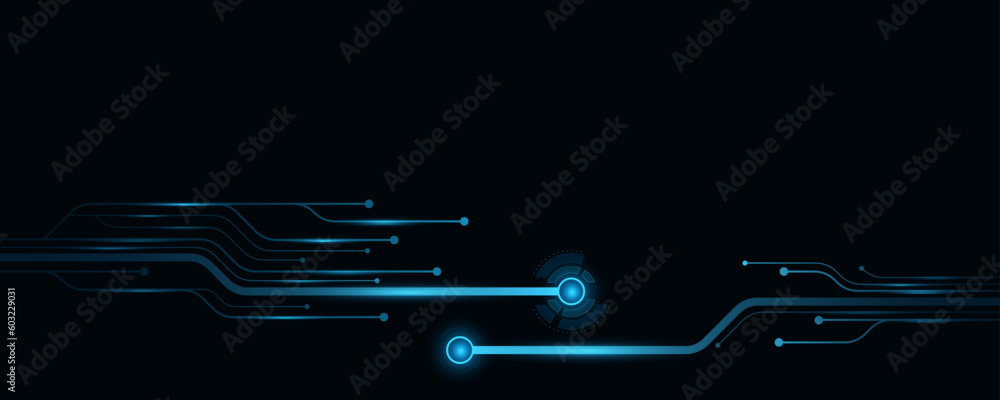 Poster digital glowing circuit computer board with small hud circles. cpu panel. vector illustration.