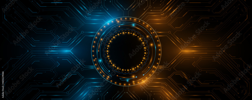 Poster futuristic cpu panel with glowing hud circle. sci-fi board for your technology design. vector illust