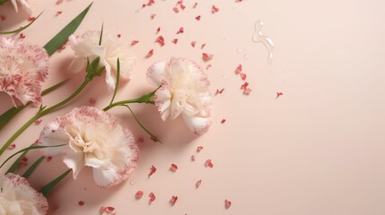  pink and white flowers on a pink background with drops of water.  generative ai