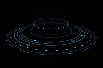 Fototapeta na wymiar Futuristic isometric HUD circle on black background for your technology design. Sci-fi element. Vector illustration.