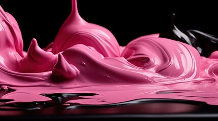  a close up of a pink liquid splashing on a black surface.  generative ai
