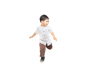 Asian boy running in the studio
