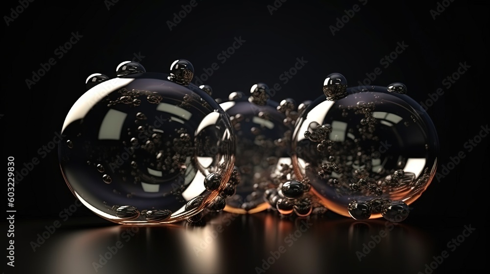 Poster a group of shiny objects sitting on top of a table. generative ai