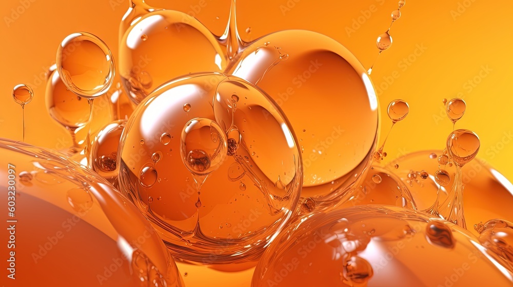 Poster a bunch of orange bubbles floating on top of each other. generative ai
