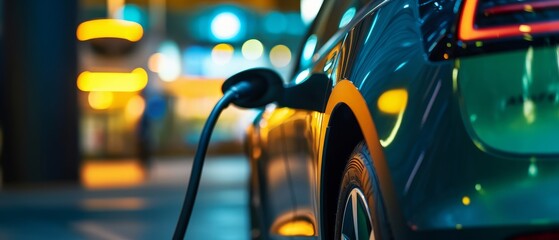 Electric car connected to a charging station. Generative AI