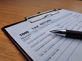 American income tax return form 1040, US Individual Tax Return.