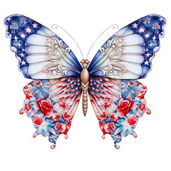  Butterfly in watercolor for 4th of July American independence day with AI generated