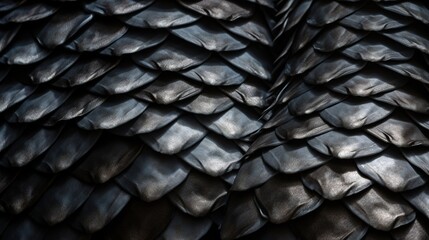  a close up of a black bird's feathers texture.  generative ai