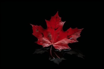 red maple leaf isolated on black made with generative ai