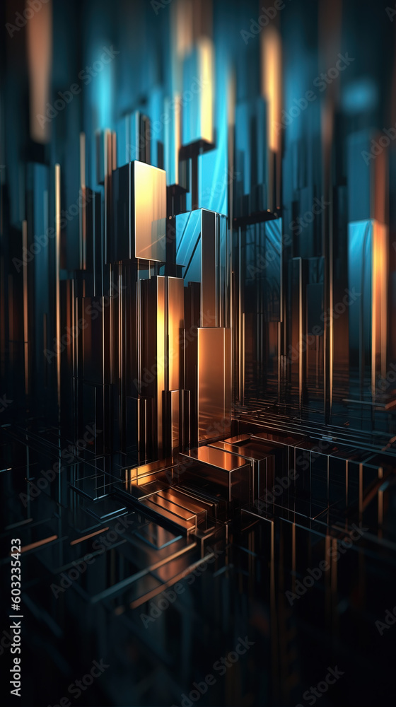 Poster blue metal rectangular array background,created with generative ai tecnology.
