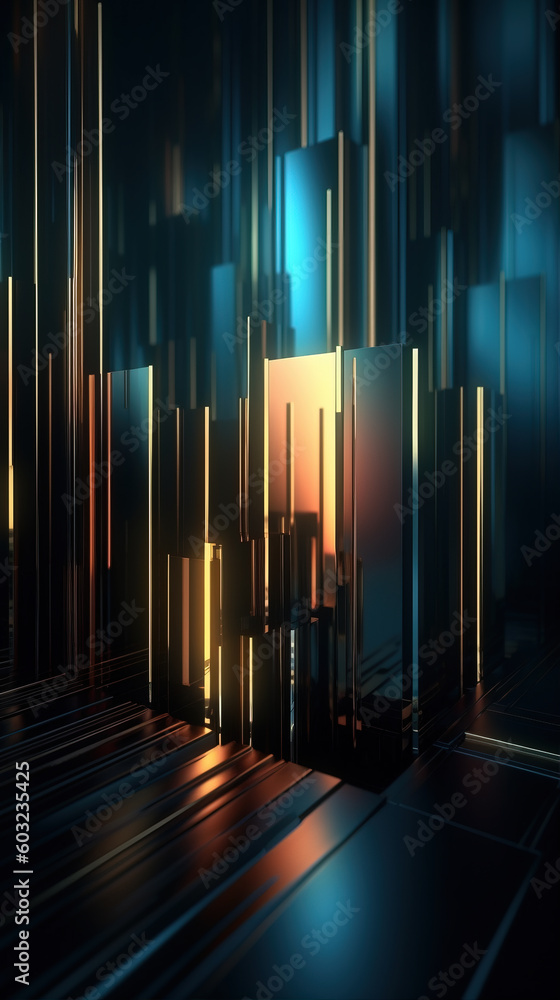Poster blue metal rectangular array background,created with generative ai tecnology.