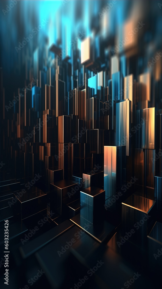 Poster blue metal rectangular array background,created with generative ai tecnology.