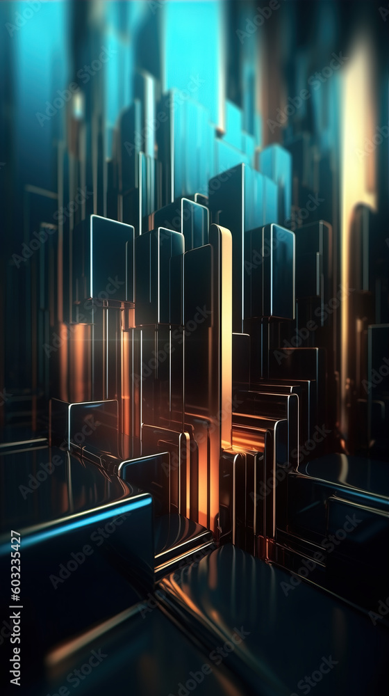 Poster blue metal rectangular array background,created with generative ai tecnology.