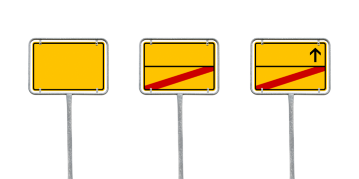 Isolated Empty Yellow German City Sign With Free Copy Space