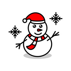 Vector illustration of the cute snowman with hat and scarf