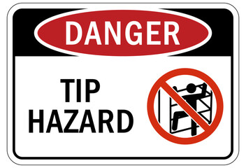 Tip over hazard sign and labels