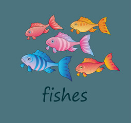 Fototapeta premium five colorful sea fish on a dark blue background