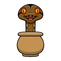 Cute tiger reticulatus python cartoon inside the pot