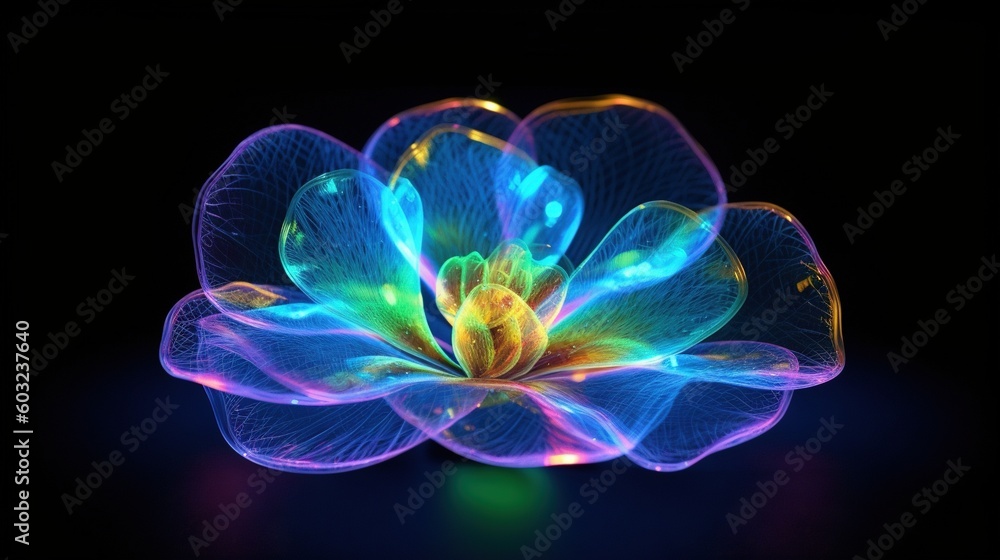 Poster a colorful flower with a black background is seen in this image. generative ai
