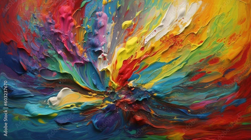 Poster a colorful painting with lots of different colors on the surface. generative ai