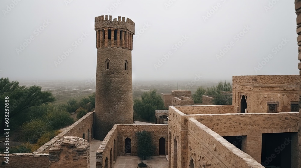 Aufkleber a tall tower with a clock on top of a building. generative ai