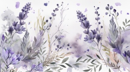  a watercolor painting of purple flowers on a white background.  generative ai