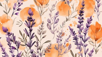  a watercolor painting of purple and orange flowers on a white background.  generative ai
