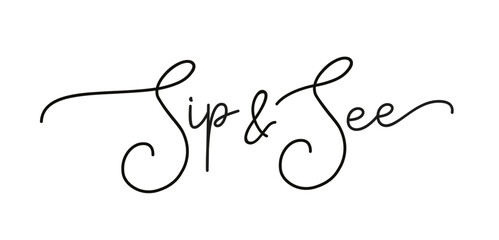 Sip and see invitations. Baby Shower invite text. Sip and see party. Vector illustration. New baby welcome party invitation. Different design of writing words logo for baby party.