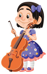 Cute Girl Holding Cello Cartoon Character