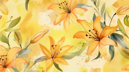  a watercolor painting of yellow flowers on a yellow background.  generative ai