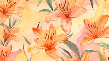  a watercolor painting of orange flowers on a yellow background.  generative ai