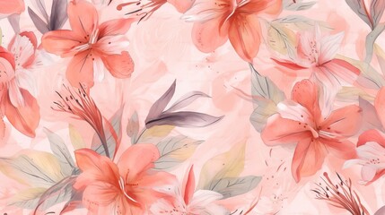  a watercolor painting of pink flowers on a pink background.  generative ai