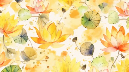  a watercolor painting of yellow and orange flowers and leaves.  generative ai
