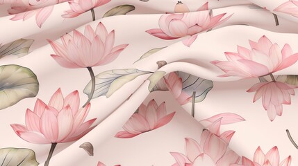  a pink flowered fabric with leaves and petals on it.  generative ai
