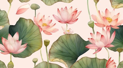  a painting of pink flowers and green leaves on a pink background.  generative ai