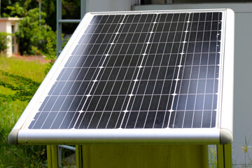 Solar panels in a green field