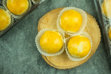 Chinese dessert mini moon cake made from bean, flour and salted egg yolk.