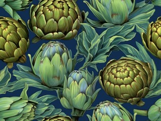 Fototapeta premium Artichokes background as seamless tile (generative AI)