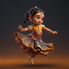 A cartoon indian girl dancing Bharatanatyam, generative AI