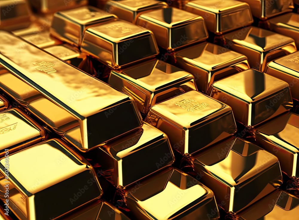 Poster stack of gold bars, financial concepts created with generative ai technology
