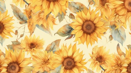  a painting of a bunch of sunflowers with leaves.  generative ai